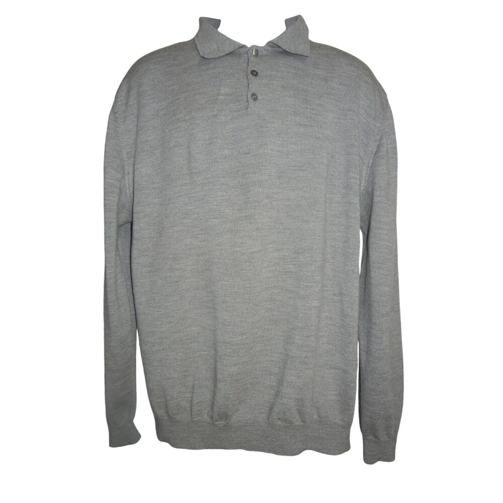 Grant Thomas Wool Sweater  Mens Large Italian Merino  L Grey Long Sleeve Polo